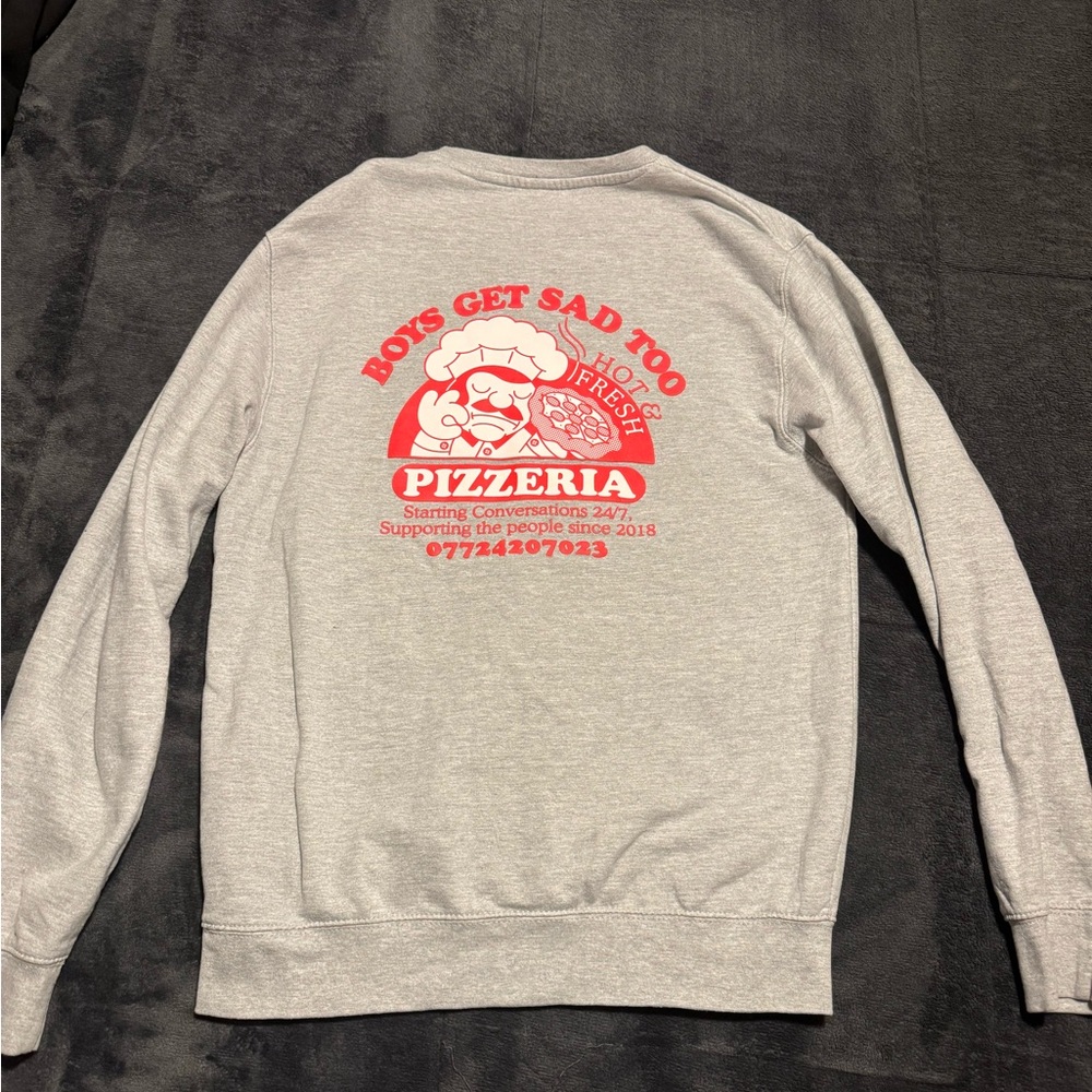 Boys Get Sad Too Grey Pizza Design Hoodie